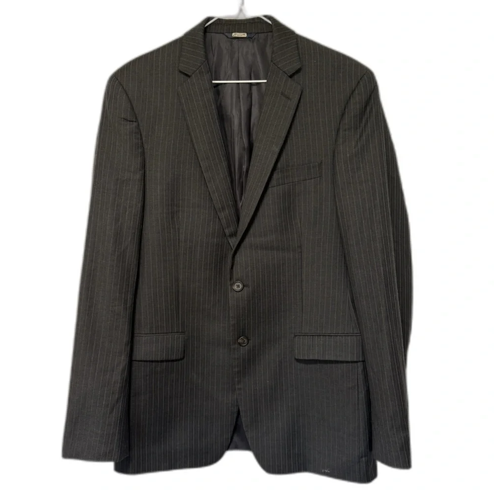 Ralph Ralph Lauren Wool Pinstripe Blazer Mens 40L Career Office Suit Jacket Gray